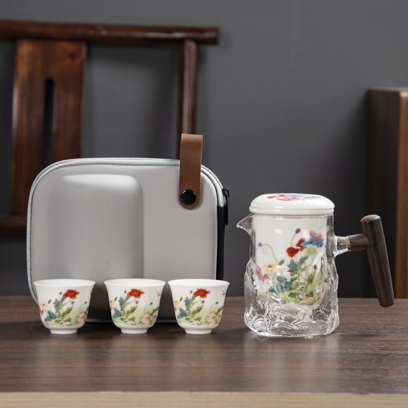 Portable Quick Cup Ceramic Travel Kung Fu Tea Set Set Outdoor Travel One Pot Fills Three Cups Activities Gift Teaware