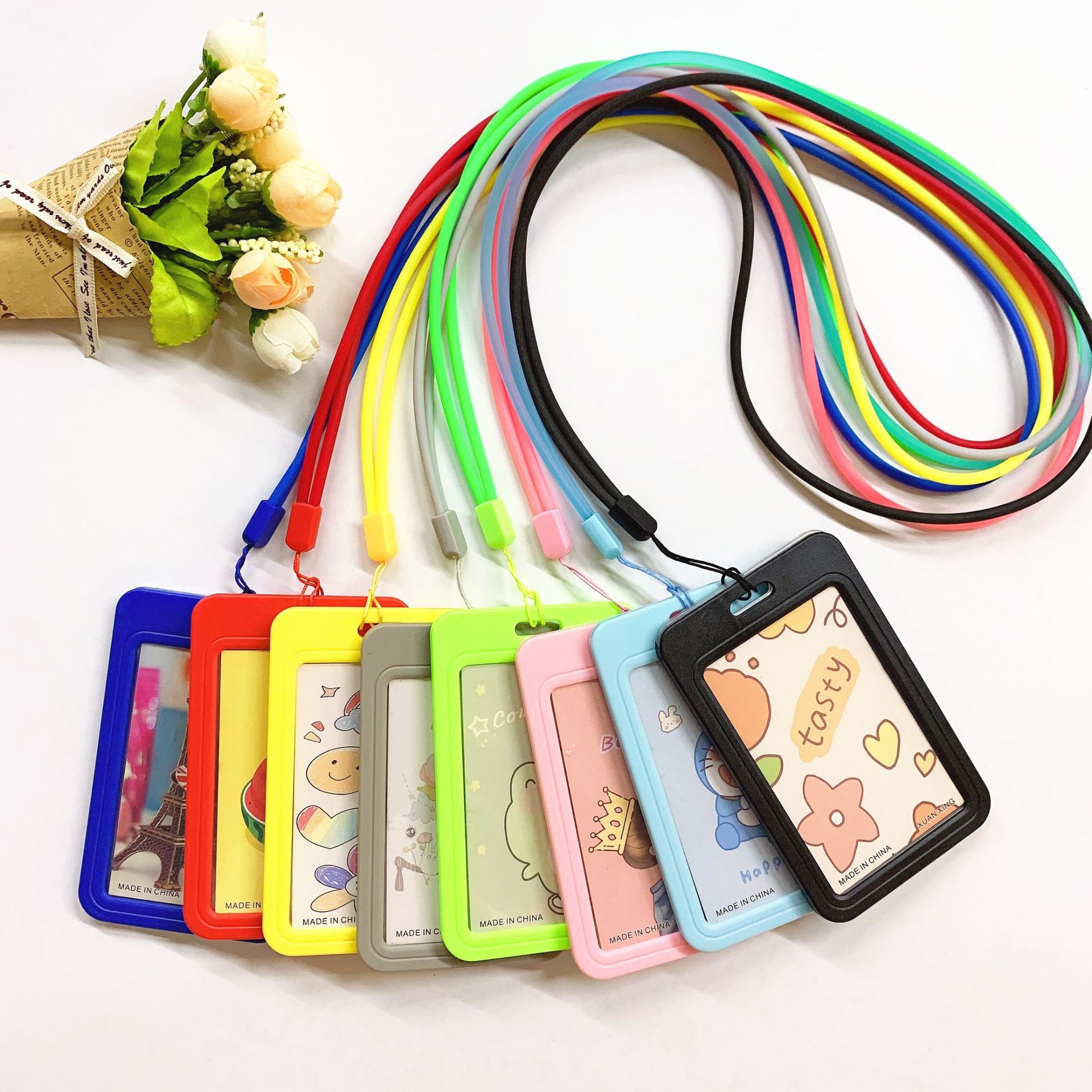 pvc挂绳二合一组合卡套胸卡双面透明证件套厂牌胸牌学生校牌吊牌