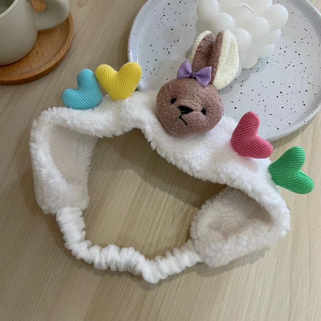 可爱小熊爱心毛绒发带女洗脸宽边松紧弹力头带发饰网红头饰日韩新