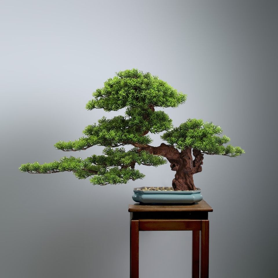 新中式迎客松植物盆景松树摆件绿植假树室内玄关酒店软装造景