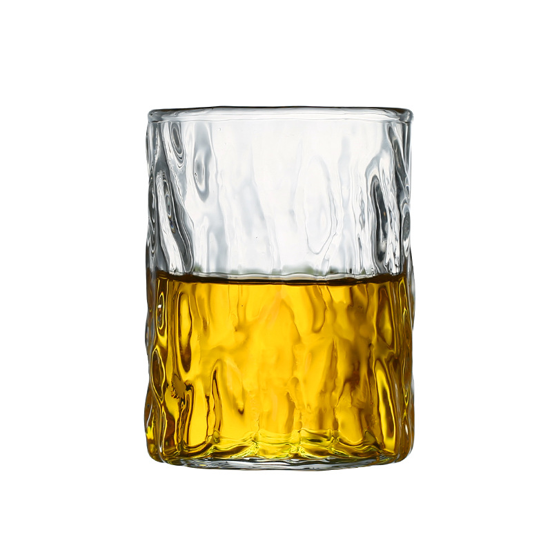 Factory Wholesale Borosilicate Glass Single-Wall Cup Household Transparent Glass Whiskey Liquor Glass Bark Pattern Cool Drinks Cup