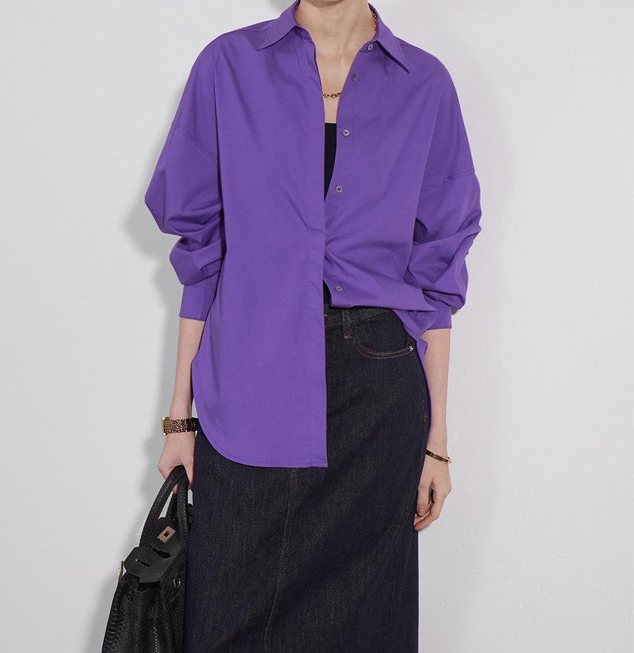 秀场主打长春花蓝~100棉宽松长袖高级气质紫色衬衫女春秋-阿里巴巴
