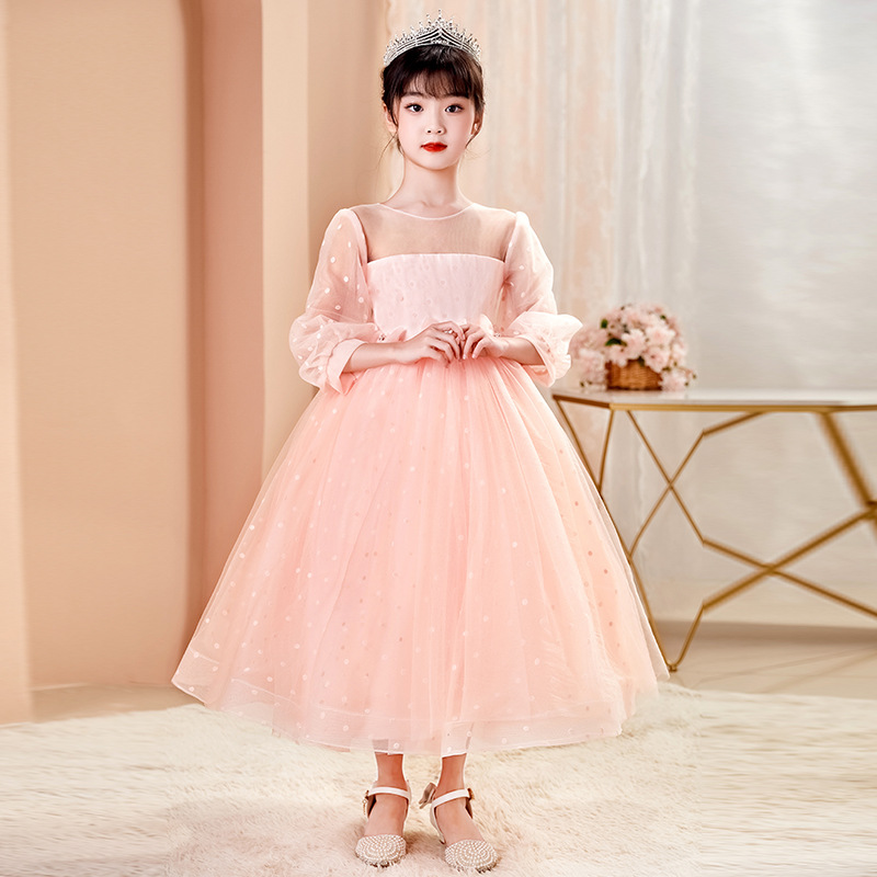 速卖通亚马逊粉色儿童主持人礼服公主裙女宝宝生日宴会派对晚礼服