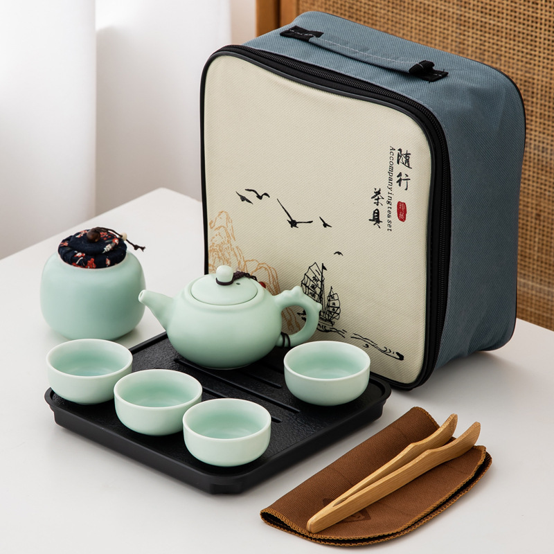 travel tea set simple ceramic kung fu teapot tea cup portable business gift printed logo festival gift