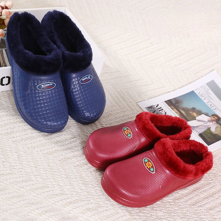 Winter Fleece-lined Lightweight One-Time Molding Eva Women's Half-Pack Plush Heel Cotton Slippers Laundry Car Wash Kitchen Work Shoes