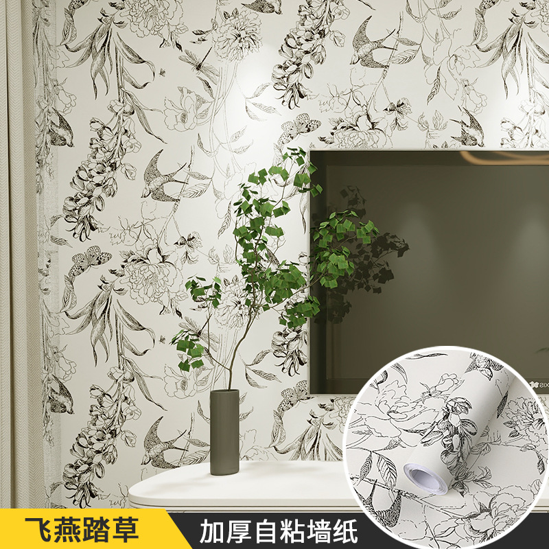 Self-Adhesive Wallpaper Waterproof Thickened Pastoral Printing Living Room Bedroom Clothing Store Live Background Wall Wallpaper Factory Wholesale