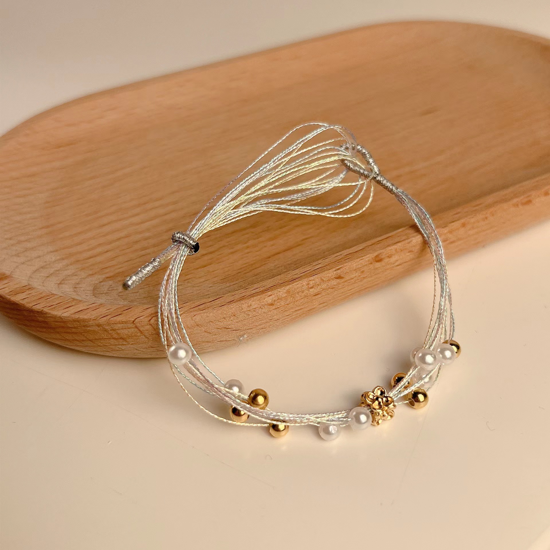 国风新款五彩丝线编织手绳女抽拉可调节马卡龙细绳手链小众手饰品