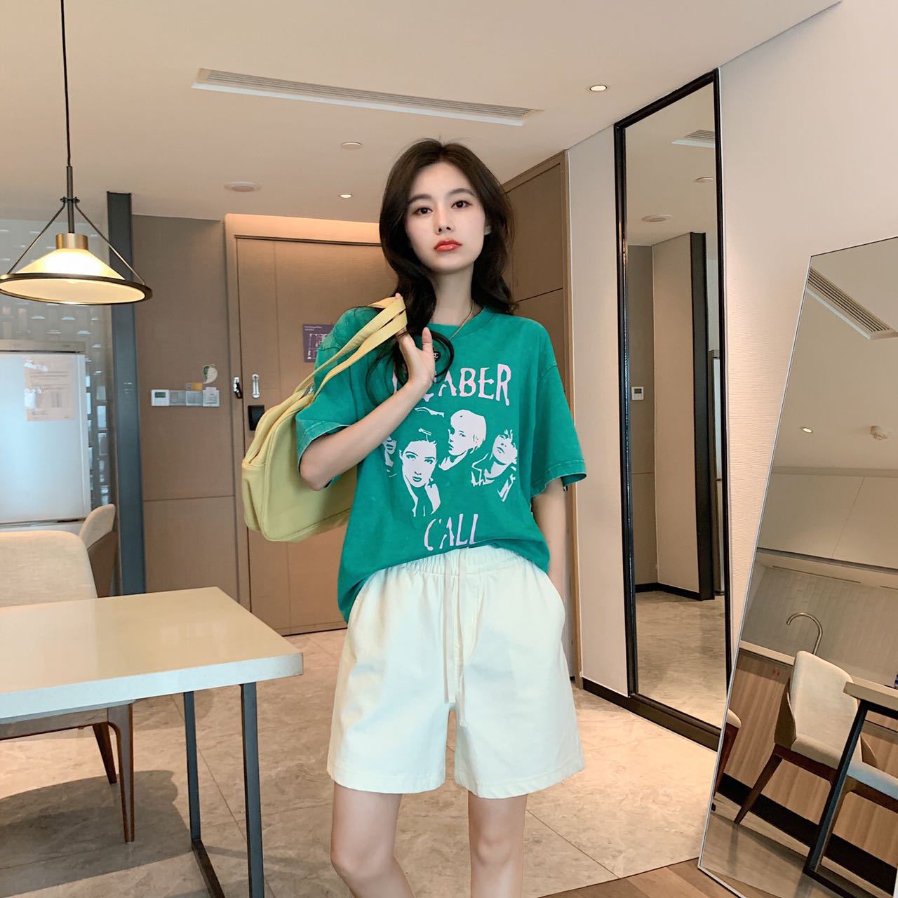 Washed Cotton Denim Short Women's 2023 Summer Thin Loose Slimming and All-Matching Drawstring Straight Wide Leg Casual Pants