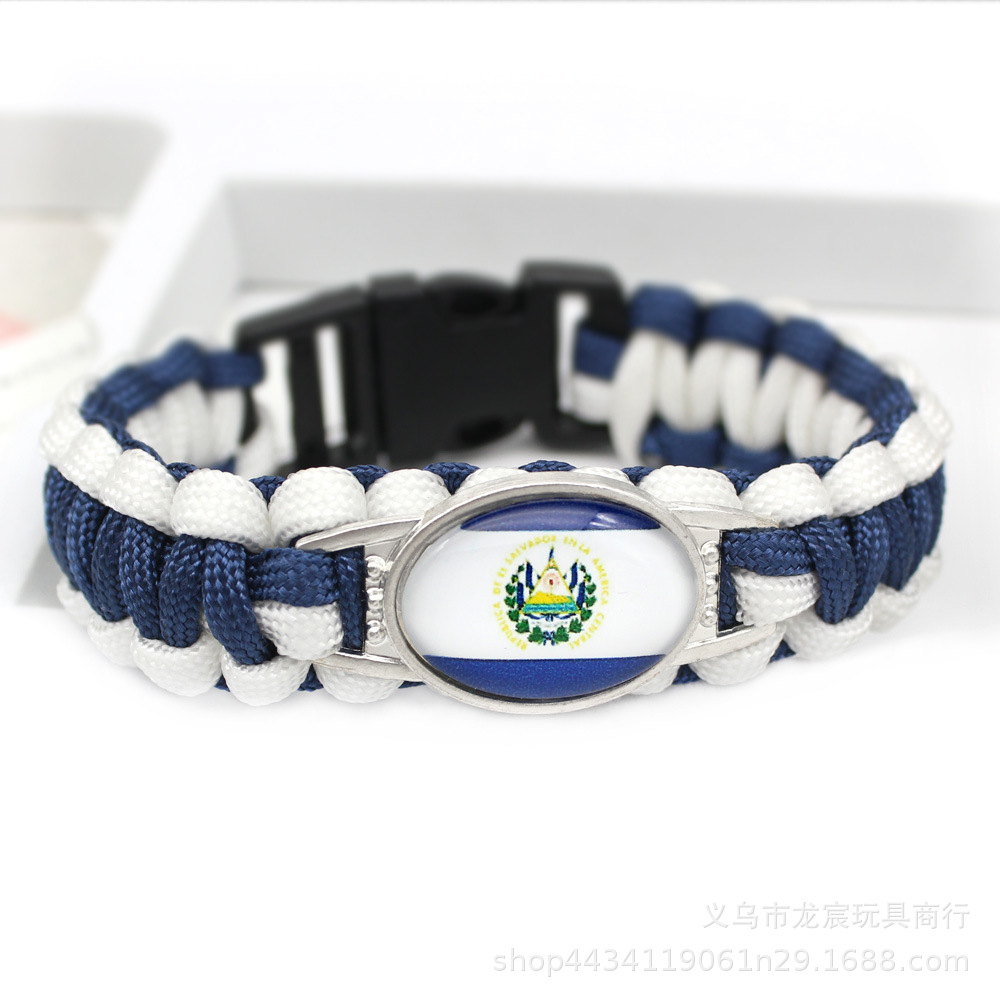 El Salvador National Flag World National Flag Hand National Flag Parachute Cord Woven Bracelet Outdoor Life-Saving Bangle Bracelet