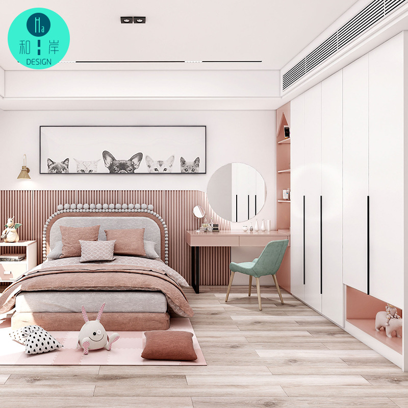 批发儿童衣柜家用卧室小女孩粉色实木儿童房轻奢公主三门四门五门