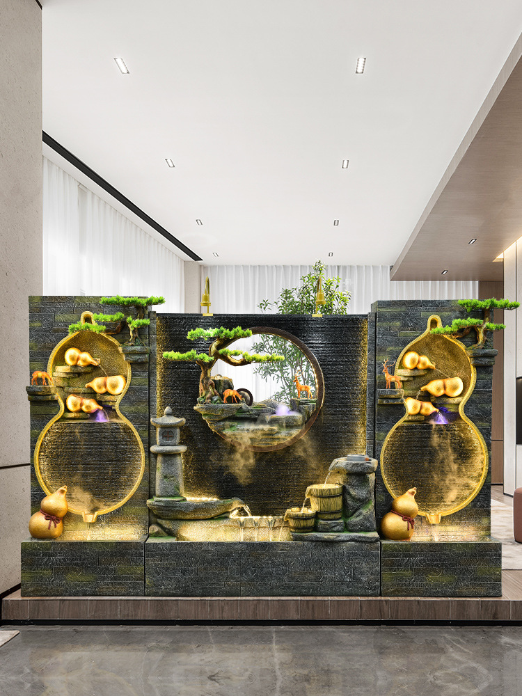 葫芦流水屏风大型水幕墙假山造景庭院水景墙装饰客厅落地鱼池