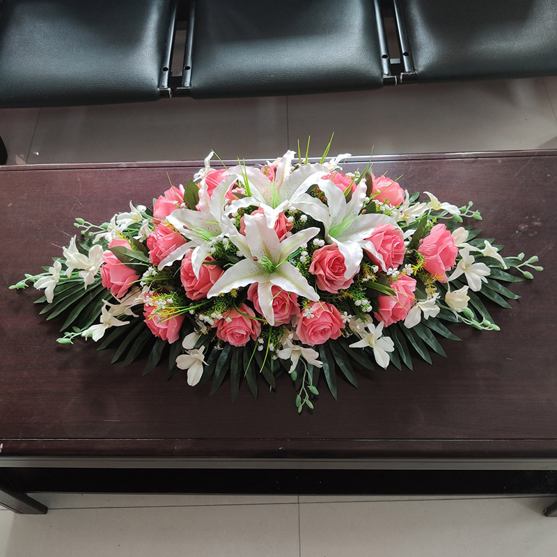 新款花会议桌花假花长型摆花讲台签到台商务礼仪桌面装饰台花