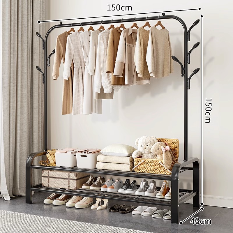 Clothes Rack Bedroom Floor Simple Multi-Functional Household Indoor Clothes Hanger Double Rod Clothes Storage Rack Coat Rack