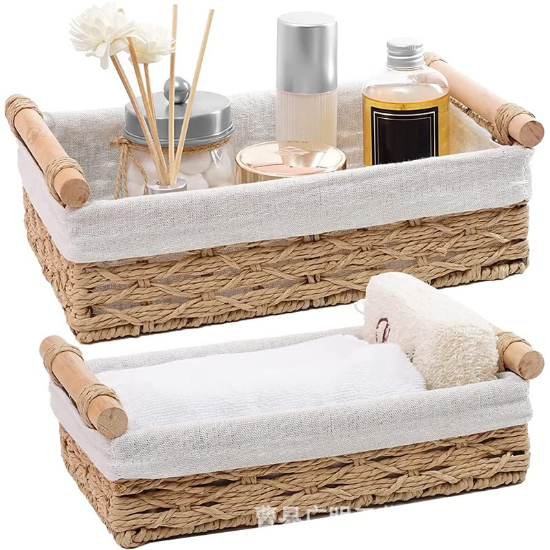 Paper String Storage Basket Sundries with Handle Storage Basket Toilet Water Tank Top Small Basket Woven Storage Basket