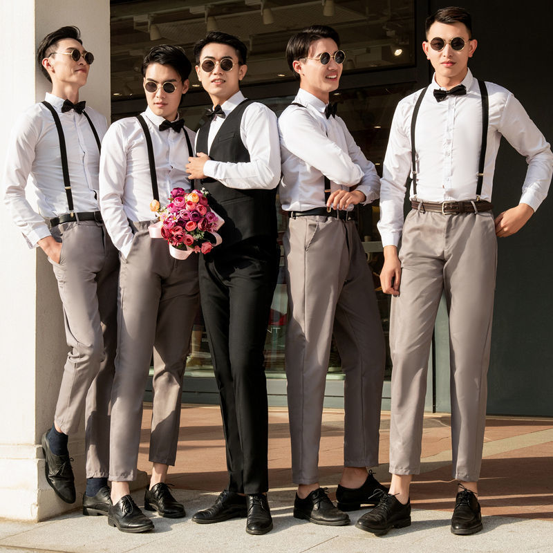 伴郎团服兄弟装夏季西式男衬衫兄弟衣服礼服马甲三件套西装套装冬