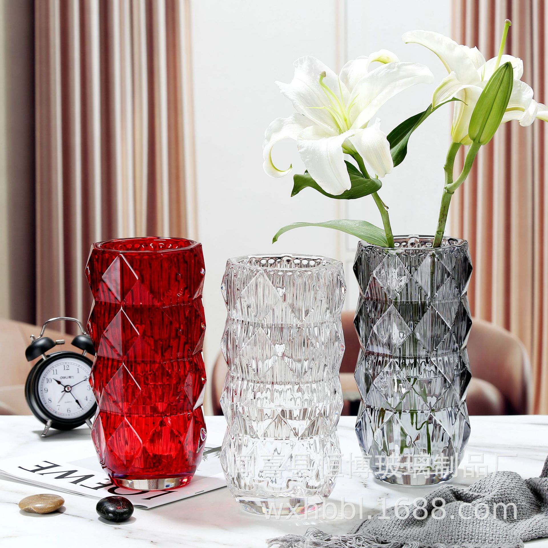 北欧ins透明玻璃花瓶生产批发水培插花花瓶客厅富贵竹装饰摆件