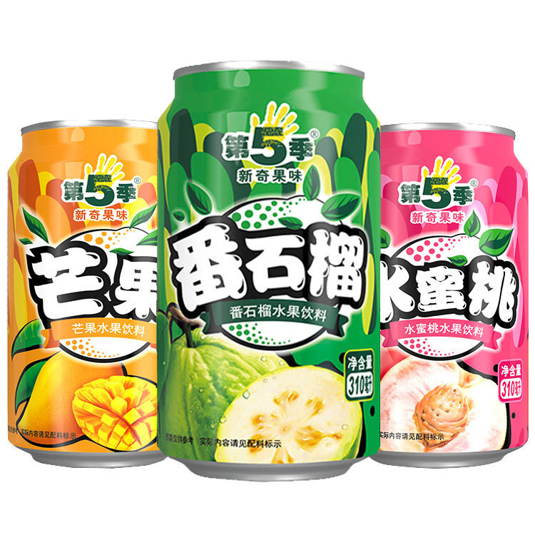 健力宝第五季果汁饮料310ml*24罐番石榴味水蜜桃味芒果味拉罐装