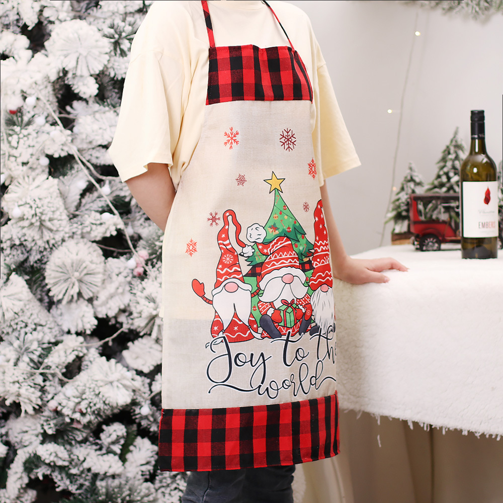 Mingguan Christmas Decorations Linen Faceless Doll Apron Fabric Color Apron Restaurant Kitchen Dress up Cross-Border