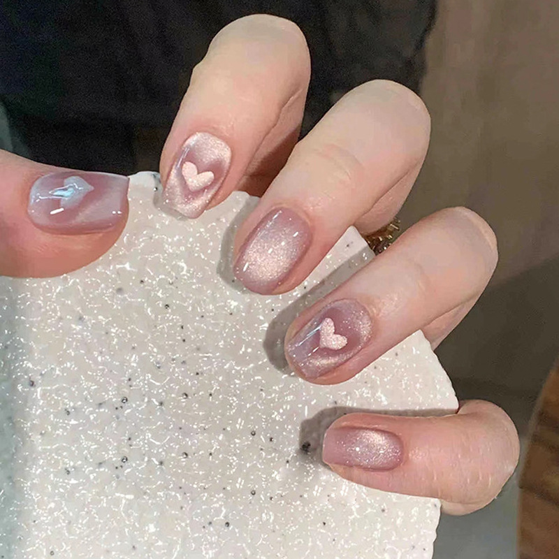 爆闪猫眼晶石穿戴甲片永恒爱心美甲贴片短款t型芭蕾甲假指甲成品