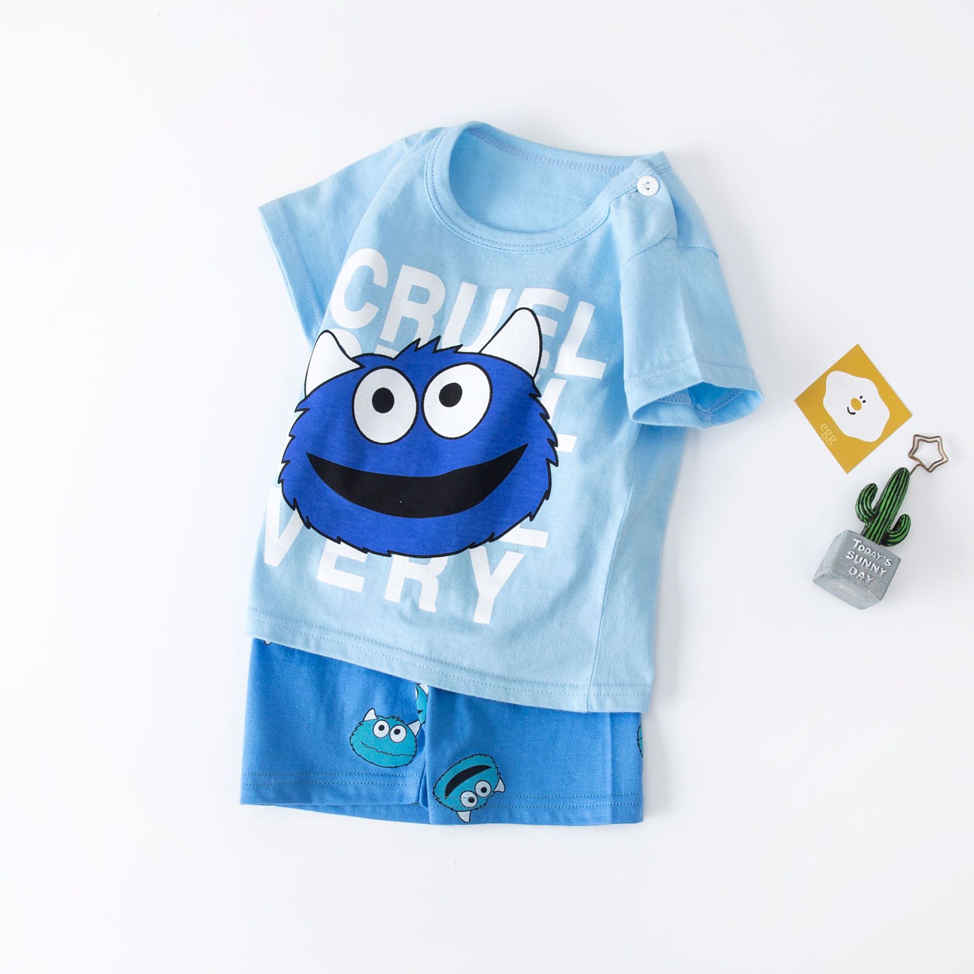 Children's Short-Sleeved Suit Summer Pure Cotton Boys and Girls Clothing Pajamas Two-Piece Set Baby T-shirt Clothes Children's Clothing Wholesale