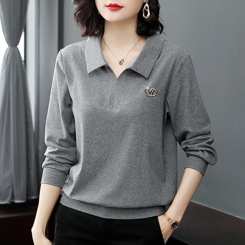Aodale Combed 95% Cotton Spring and Autumn New Hoodie Women's Loose Korean Style All-Match Polo Collar Cotton Long Sleeve