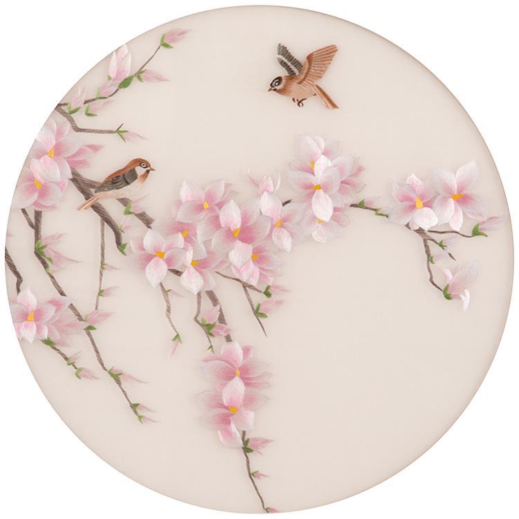 苏绣刺绣diy套件初学针迹扫描玉兰花鸟系列三联画手工自学装饰画