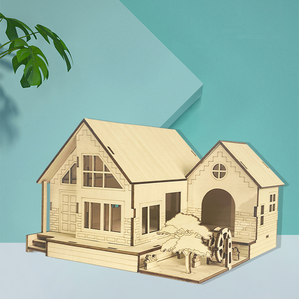 儿童益智立体拼图diy花园小木屋手工拼装玩具自主涂鸦小房子批发