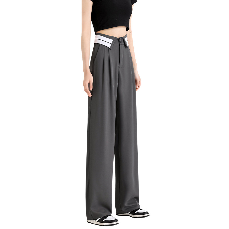 Folded White Waist Suit Mop Pants 2023 Women's Pants Summer New Straight Casual Pants Women's Clothing All-Match Wide Leg Pants