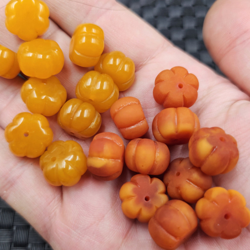 荧光浮盐水蜜蜡南瓜珠散珠橘红老蜜蜡副瓜珠手链项链饰品配件珠子-阿