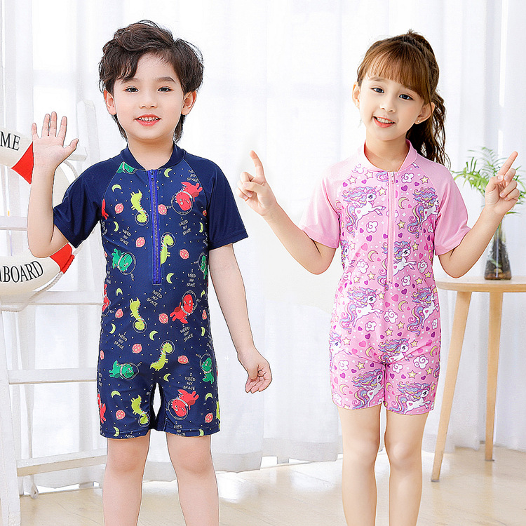 children‘s swimming swimwear girls‘ practice unicorn children student cartoon short sleeve sun protection boys and girls swimming suit