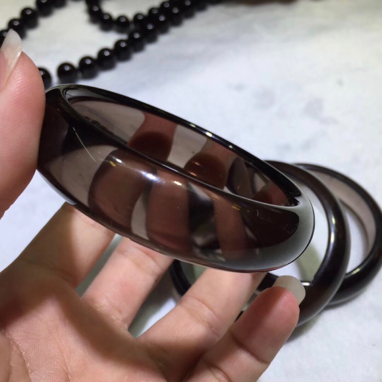 冰种黑曜石手镯 净体高冰透冰曜石手环男女款 水晶冰晶 厂家直销