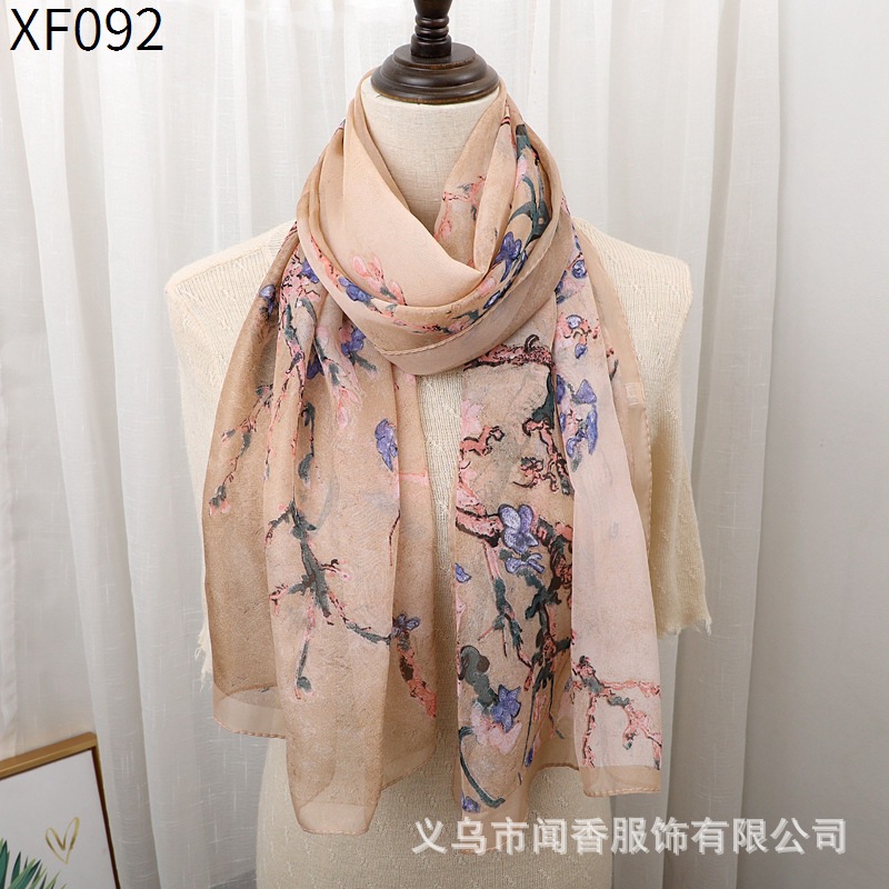 Chiffon Printed Scarf Mother Fashion All-Match Silk Scarf Female 155 * 50cm Chiffon Long Silk Scarf Factory Wholesale