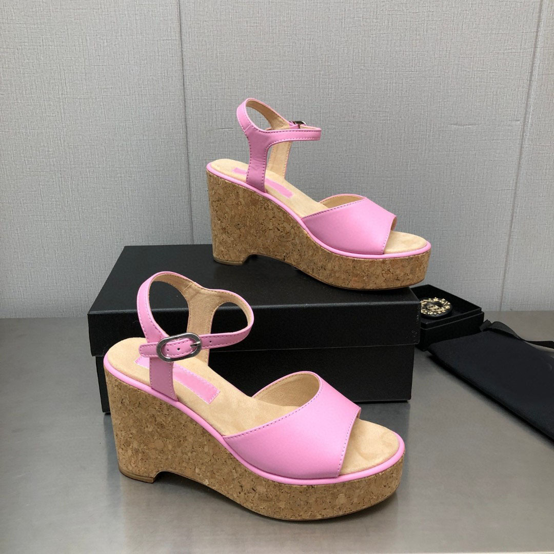 2023夏季新款女鞋波西米亚小个子坡跟鱼嘴鞋舒适百搭高跟厚底凉鞋