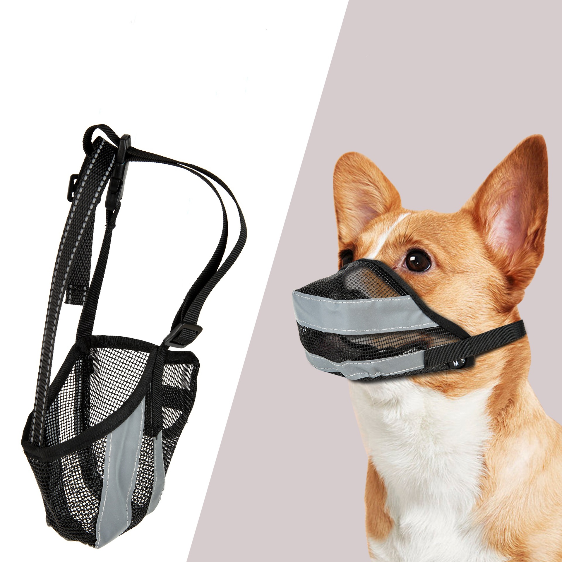 厂家直供狗狗嘴套防咬防叫防误食狗狗反光条款可调节口罩宠物用品