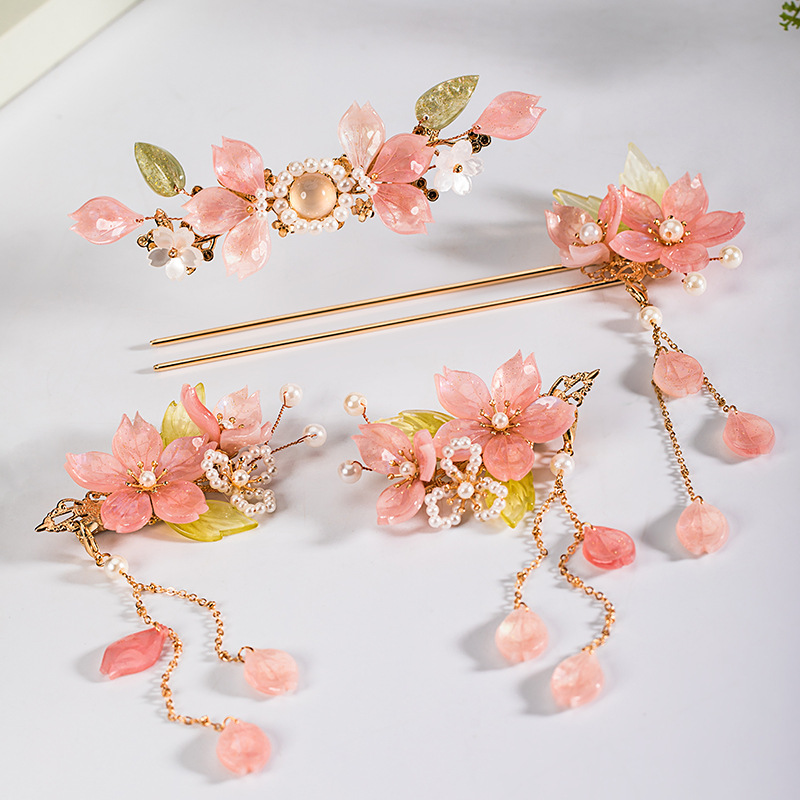 清仓古风发饰套装超仙花朵发夹发冠发簪汉服配饰女对夹顶簪(146