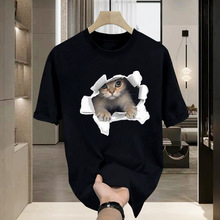 网红重磅新疆棉t恤短袖情侣男女创意猫咪潮牌韩版修身半袖打底上
