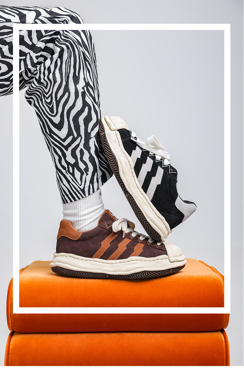 三原康裕溶解鞋ins男休闲百搭小众厚底贝壳头溶解鞋系带板鞋男