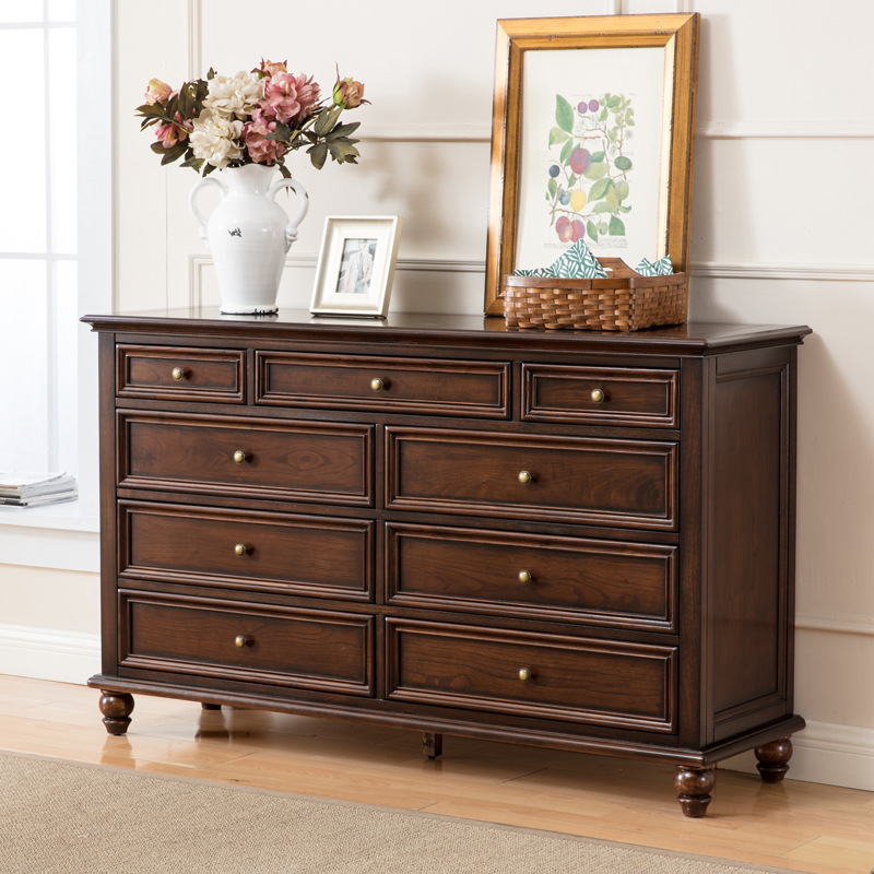 美式实木九斗柜卧室玄关柜收纳储物柜子九斗橱复古装饰柜整装家具