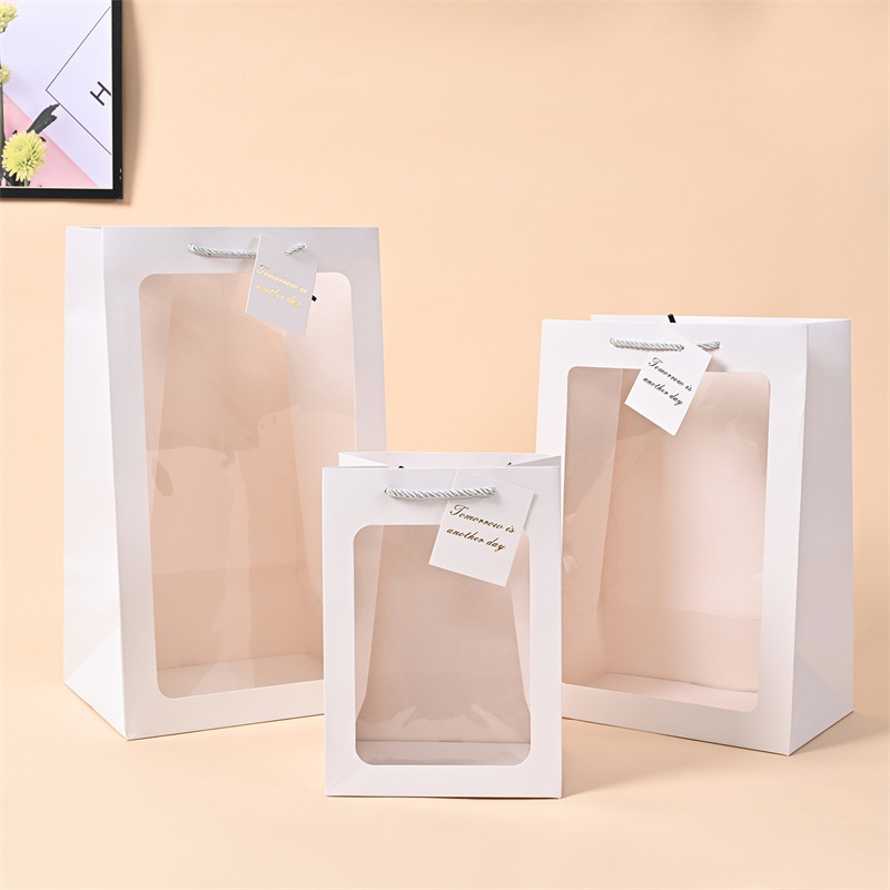 Transparent Window Handbag Teacher's Day Flower Packaging Gift Bag Gift Box Paper Packaging Bags Doll Gift Bag