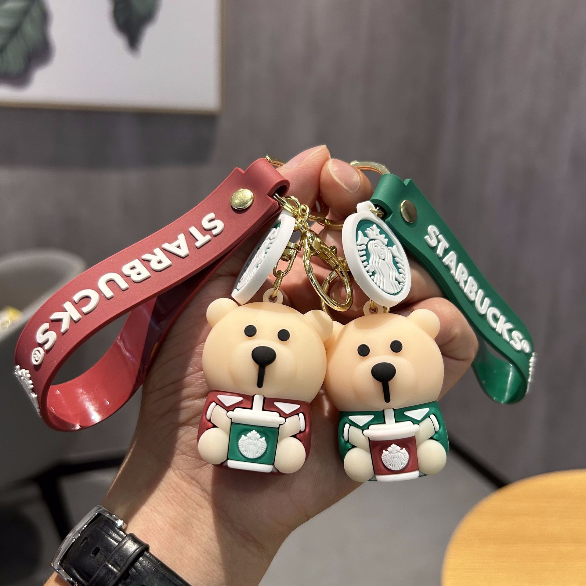 Cross-Border Starbucks Bear Keychain Cartoon Exquisite Car Key Chain Doll Milky Tea Cup Handbag Pendant Wholesale