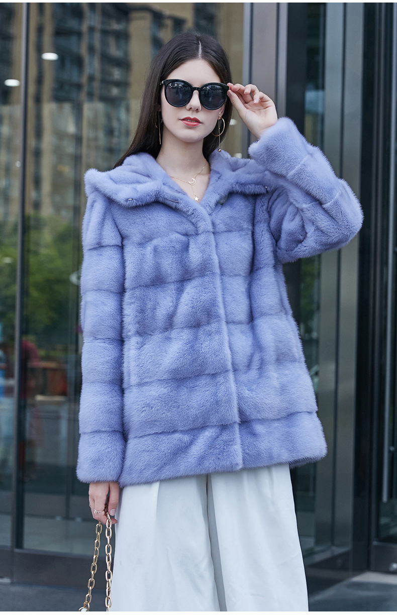 2021外贸跨境进口整貂中长款方领带帽女貂皮大衣水貂皮草外套