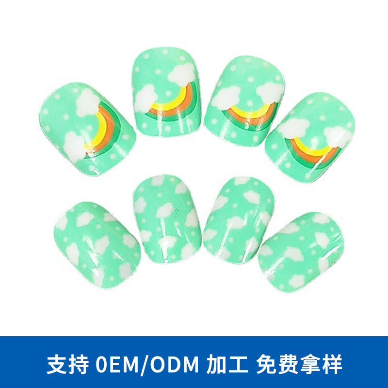 New Children's Cartoon Cute Nail Tip Fresh Rainbow Clouds Nail Shaped Piece Removable Adhesive Simple Printing Patch