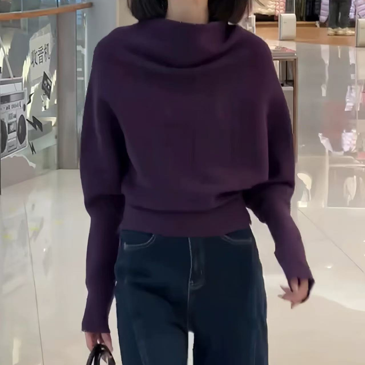 韩系慵懒半高领蝙蝠袖针织衫女2025秋季新款洋气时髦百搭宽松上衣