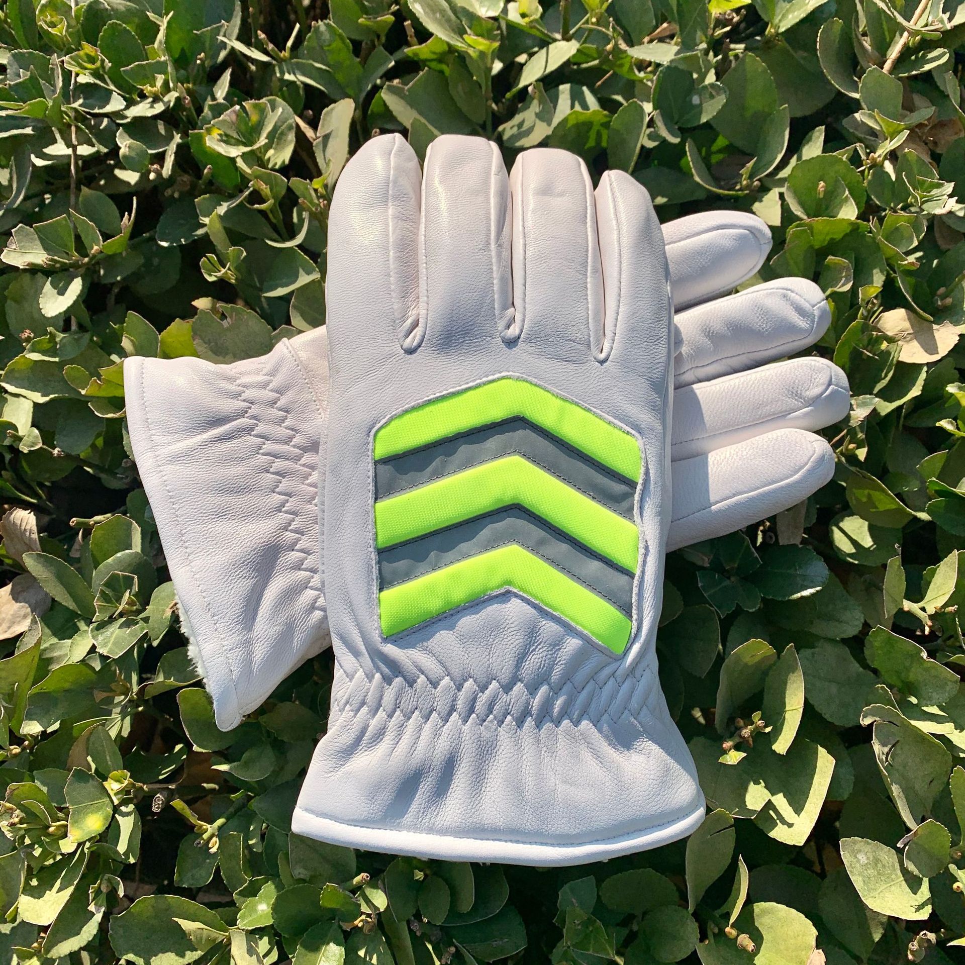 安保安防执勤皮手套男交通指挥荧光绿反光加绒棉手套秋冬铁骑手套