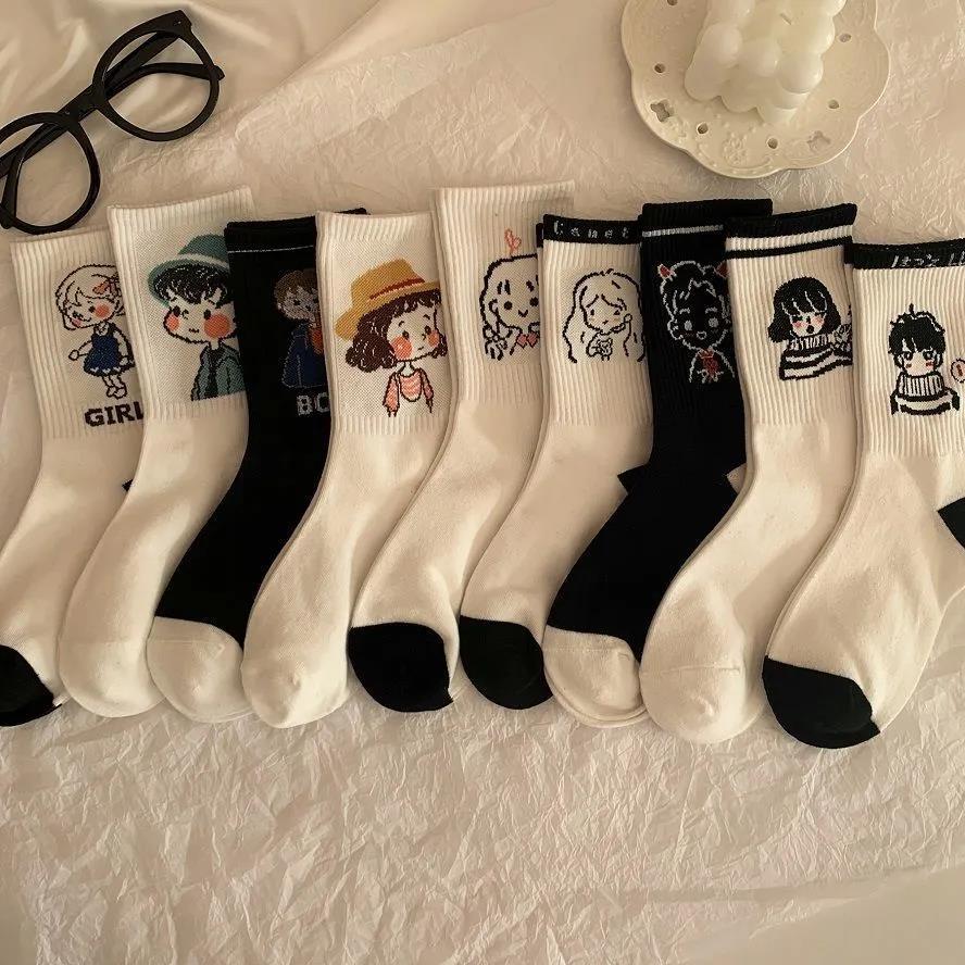 长袜子女韩版中筒ins潮秋冬日系学生卡通可爱头像长筒袜子男中袜