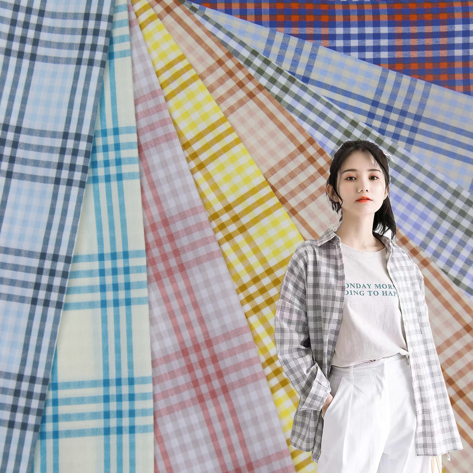 厂家现货32支套色人造棉格子布男装女装童装衬衫连衣裙面料布料