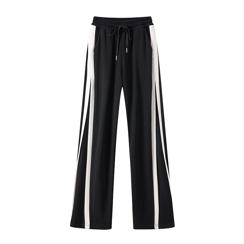 Side Wide-Leg Pants for Women 2023 New Spring and Autumn High Waist Drooping Loose Twill Straight Casual Small Sports Pants