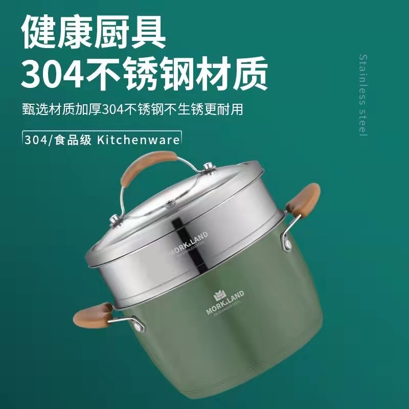 Noka Colorful Wholesale 304 Stainless Steel Couscous Pot Household Paint Deep Frying Pan Soup Pot Binaural Soup Pot