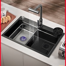厨房洗菜洗304不锈钢水槽手盆瀑布洗碗槽家用水池