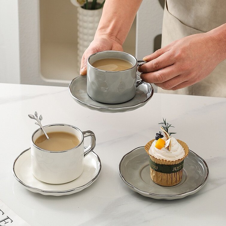 Coffee Cup Ceramic Cup & Saucer Set European Light Luxury Phnom Penh Afternoon Tea Cup, Dish and Spoon Household Good-looking Scented Tea Cup